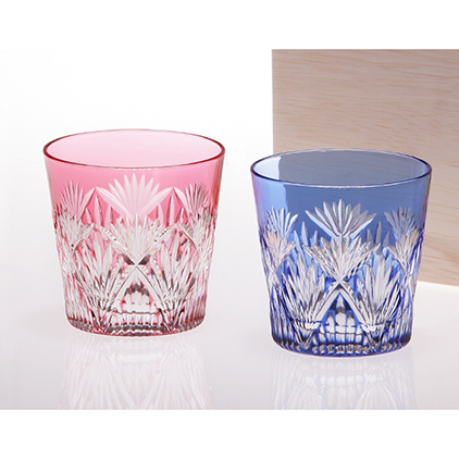 【彫刻できるグラス・加工料込】カガミクリスタル 江戸切子ペア冷酒杯笹っ葉 セルフデザインコース