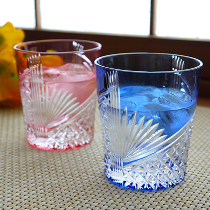 【彫刻できるグラス・加工料込】カガミクリスタル 江戸切子ペアロックグラス＜折鶴 紋＞ セルフデザインコース